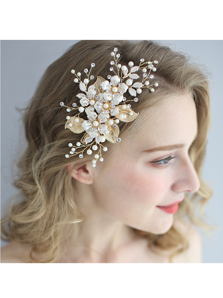 Delicate Handmade Floral Decoration Headwear Pearl Hairpin  #color_Gold
