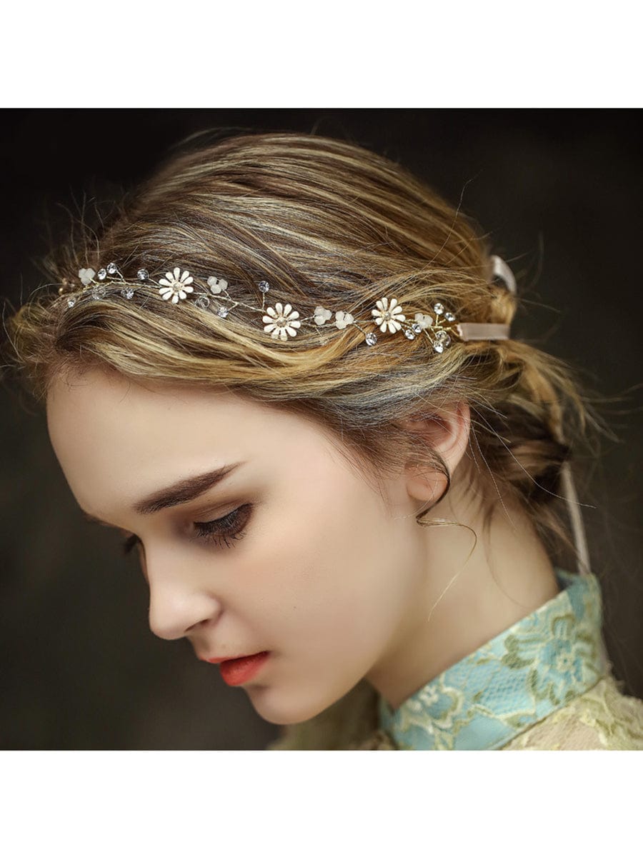 Elegant Rhinestone Daisy Bridal Headwear Wedding Hair Accessories #color_Gold