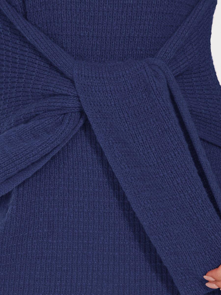 Bodycon Tie Waist Long Sleeve Ribbed Knit Sweater Dress