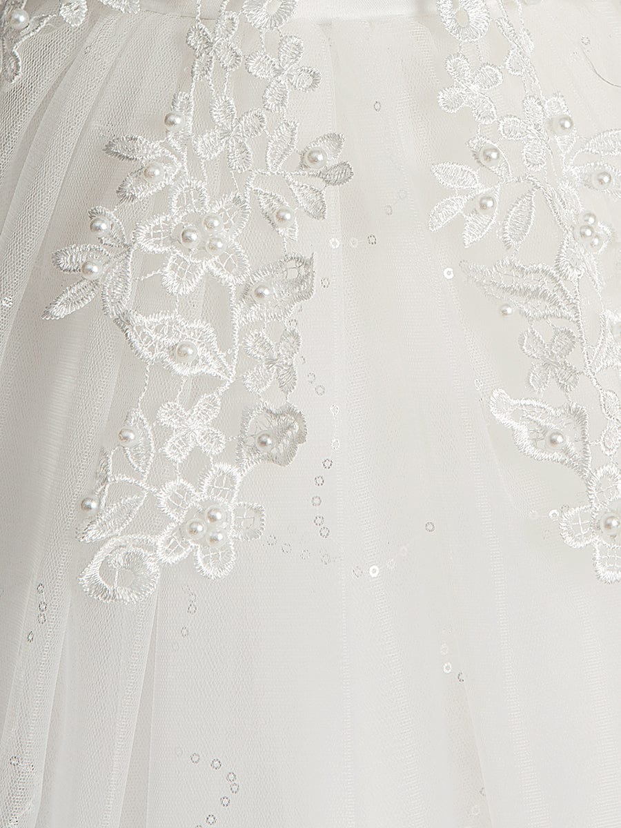Gorgeous White Lace and Tulle Flower Girl Dress with Flower Appliques