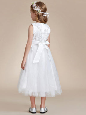 Gorgeous White Lace and Tulle Flower Girl Dress with Flower Appliques