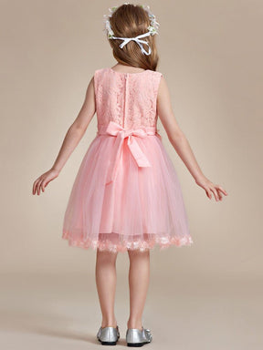 White Lace Tulle Flower Girl Dress with Bow Back Detail