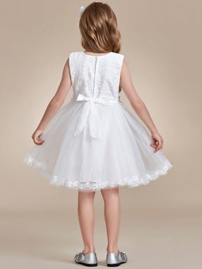 White Lace Tulle Flower Girl Dress with Bow Back Detail