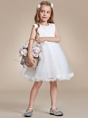 White Lace Tulle Flower Girl Dress with Bow Back Detail