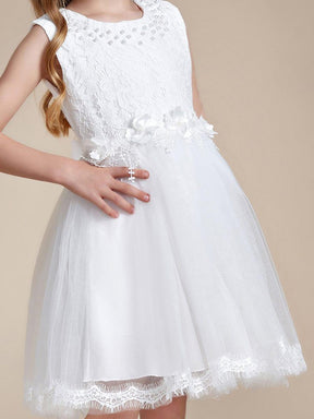 White Lace Tulle Flower Girl Dress with Bow Back Detail