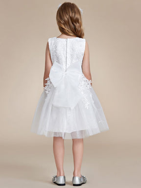 Elegant Lace Sleeveless Embroidered A-Line Flower Girl Dress with Bowknot
