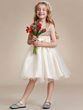 Sequin Bodice Double hemline Short Flower Girl Dress with Bowknot