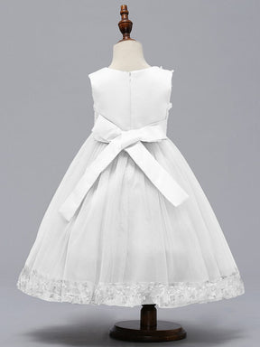Flower Adorned Sheer Flower Girl Dress with Butterfly Bows