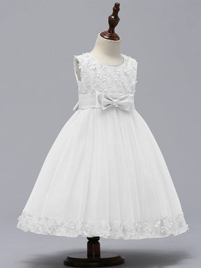 Flower Adorned Sheer Flower Girl Dress with Butterfly Bows