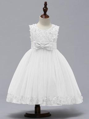 Flower Adorned Sheer Flower Girl Dress with Butterfly Bows
