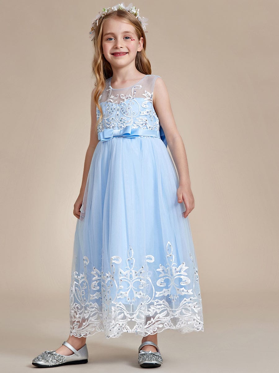 Gorgeous Applique Princess Dress for Flower Girl with Bowknot #color_Ice Blue