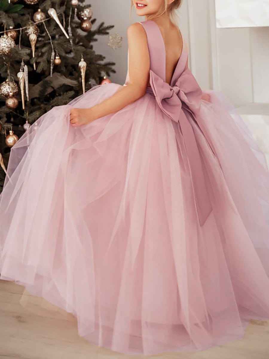 Flower Girl Dress with Tulle and Ribbon Waist