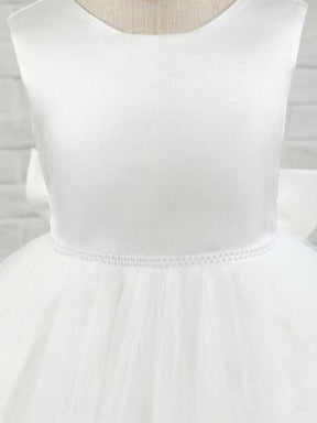 Satin Beaded Tulle Princess Flower Girl Dress With Back Bow