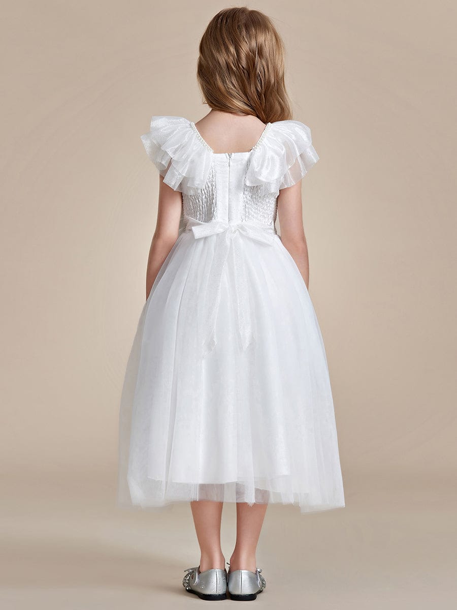 Dreamy Round Neckline Empire Waist Double Tulle Flower Girl Dress #color_White