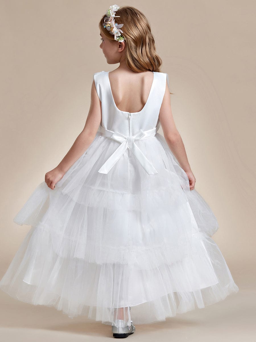 Princess Style Layered Cake Long Tulle Flower Girls Dress #color_White