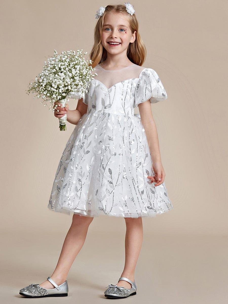 Sparkling A line Flower Girl Dress with Puffy Sleeves Cute and