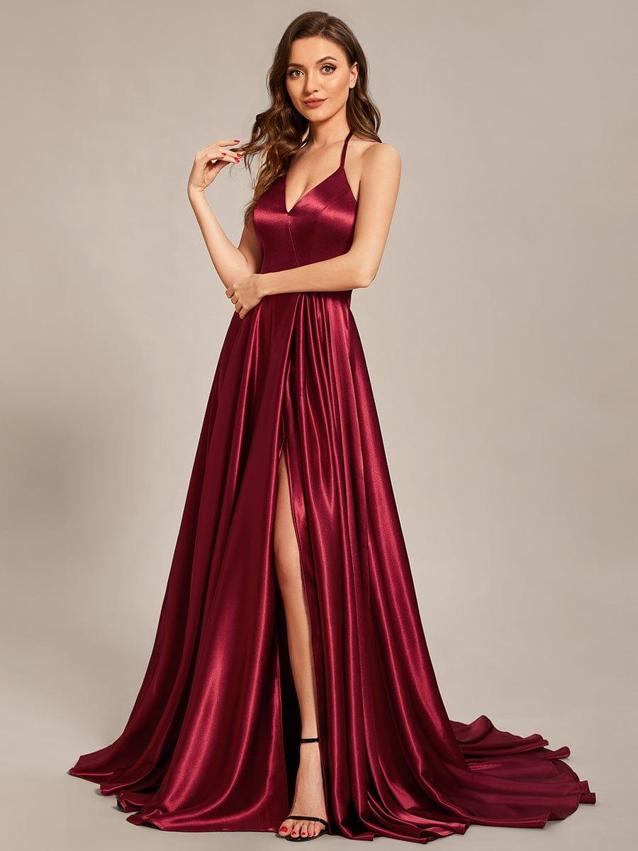 Custom Size Halter Neck High Front Slit Floor Length Prom Dress