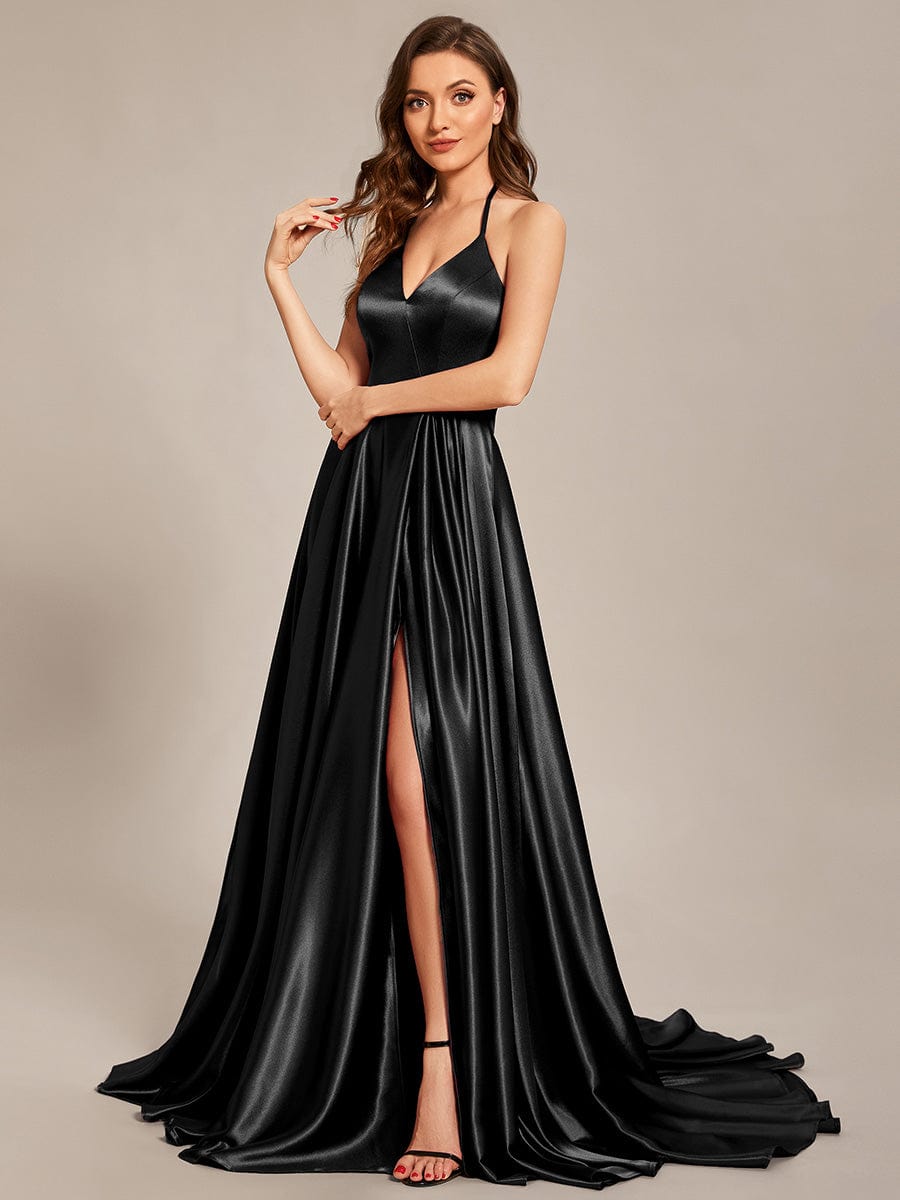 Custom Size Halter Neck High Front Slit Floor Length Prom Dress