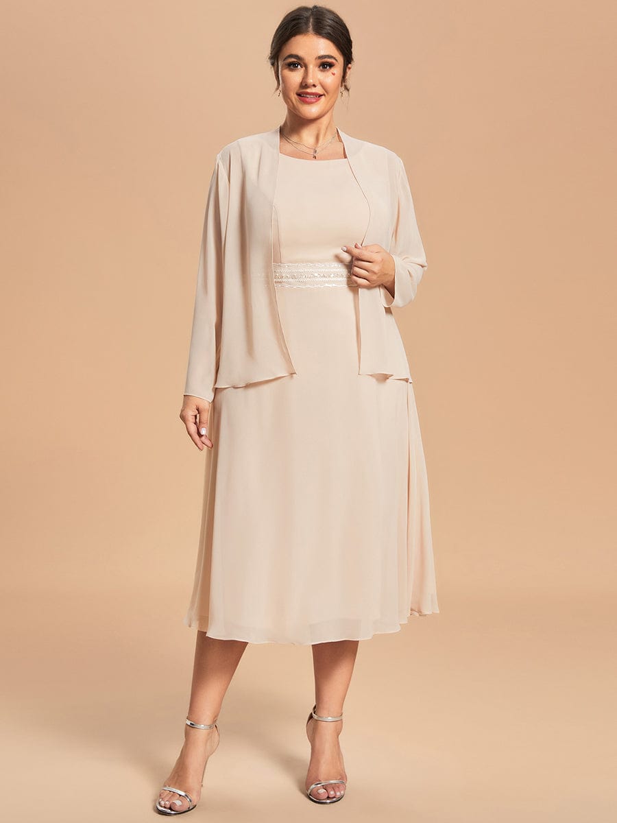 Custom Size Chiffon Two-Piece A-Line Mother of the Bride Dress with Long Sleeves Top #color_Blush