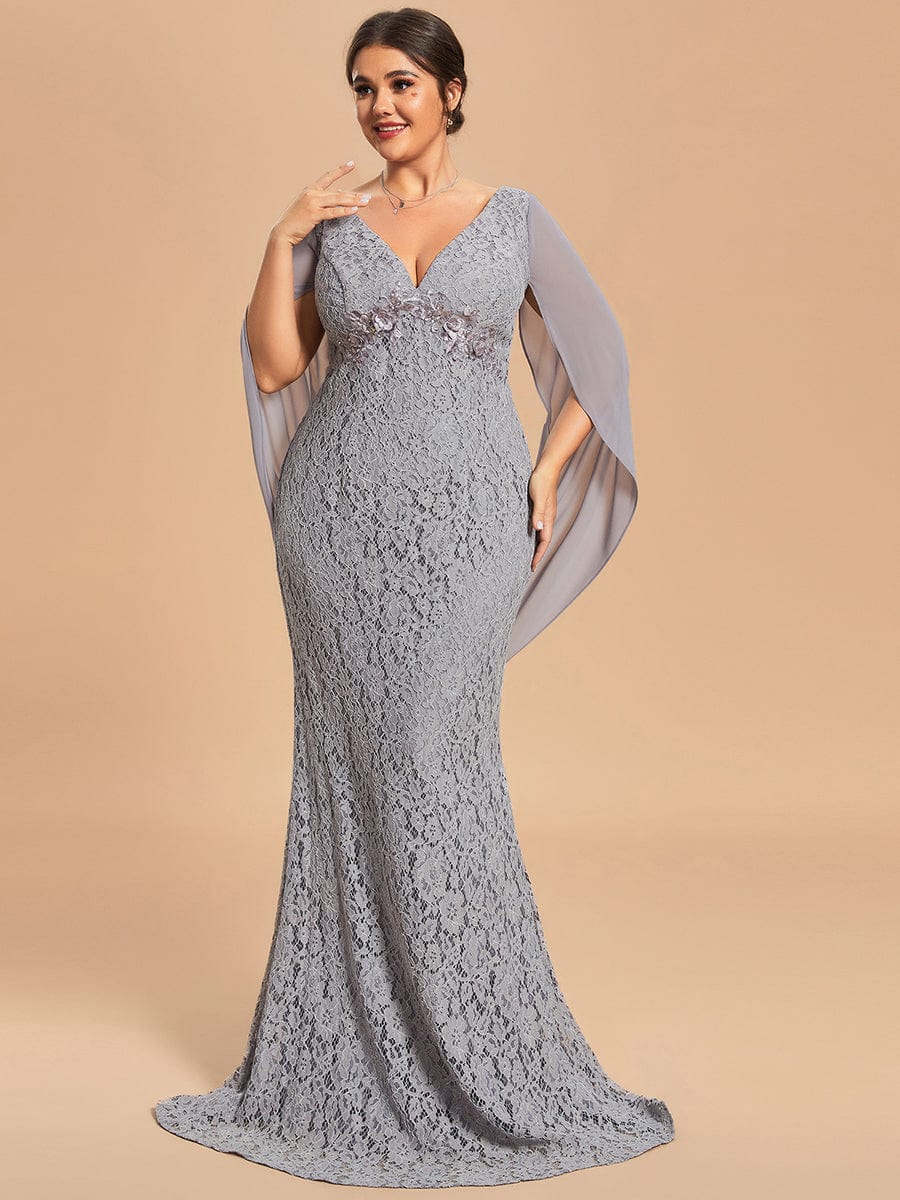 Custom Size Bodycon Lace Fishtail Long Mother of the Bride Dress #color_Grey