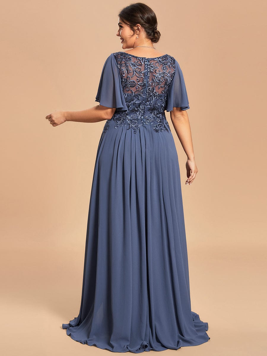 Custom Size Exquisite V-Neck Chiffon Mother of the Bride Dress with Embroidery  #color_Stormy