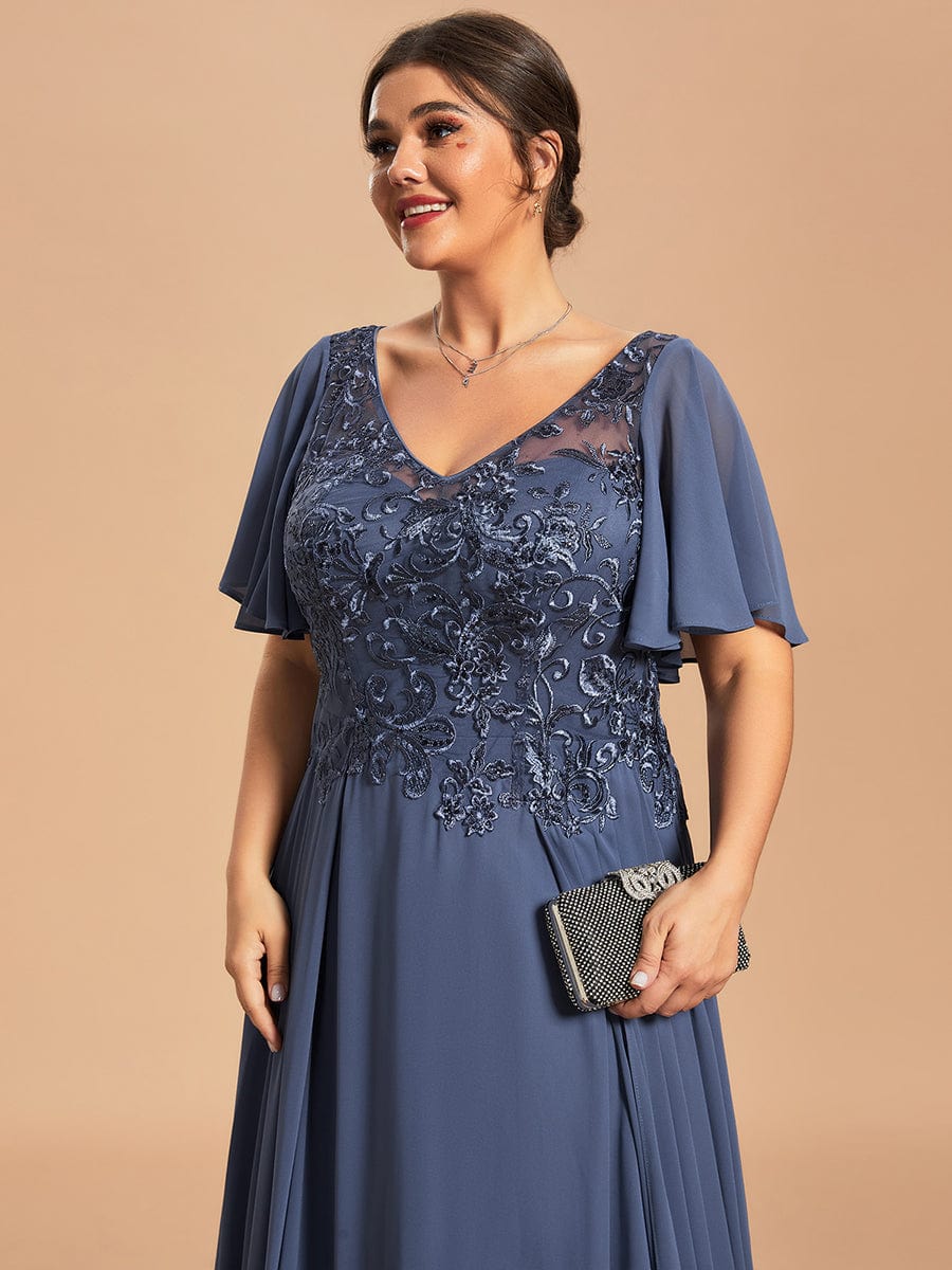 Custom Size Exquisite V-Neck Chiffon Mother of the Bride Dress with Embroidery