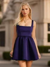 Chic Square Neck Open Back A-line Satin Homecoming Dress #color_Dark Purple