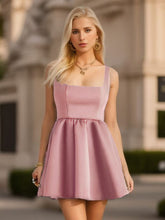 Chic Square Neck Open Back A-line Satin Homecoming Dress #color_Purple Orchid