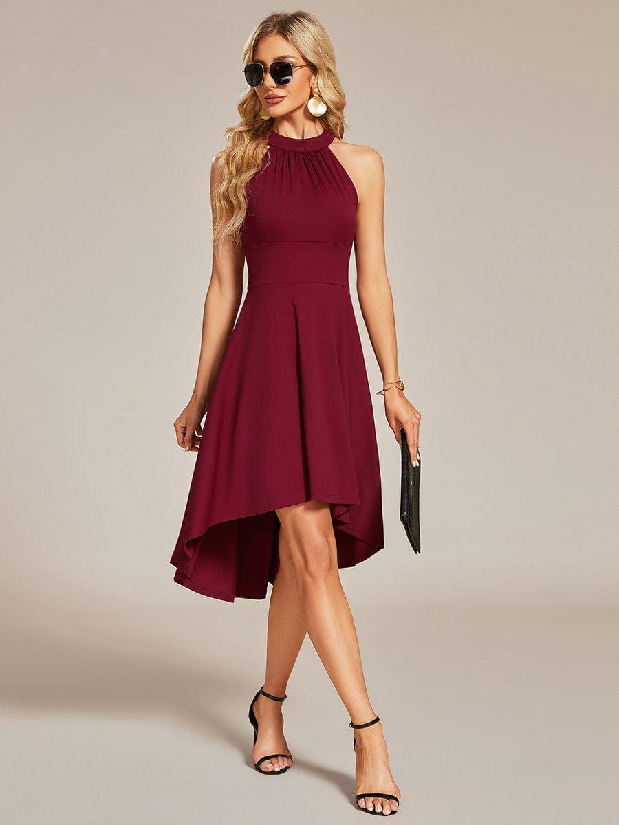 Halterneck Fashion Knee-Length A-Line Wedding Guest Dress