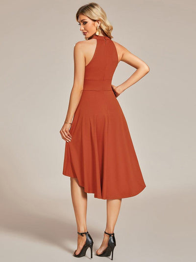 Halterneck Fashion Knee-Length A-Line Wedding Guest Dress #color_Burnt Orange