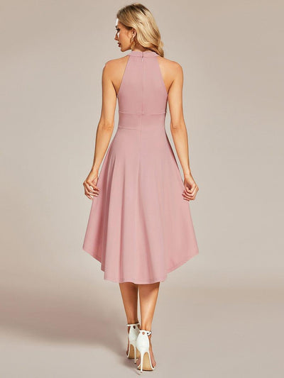 Halterneck Fashion Knee-Length A-Line Wedding Guest Dress #color_Dusty Rose