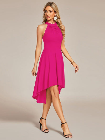 Halterneck Fashion Knee-Length A-Line Wedding Guest Dress #color_Hot Pink