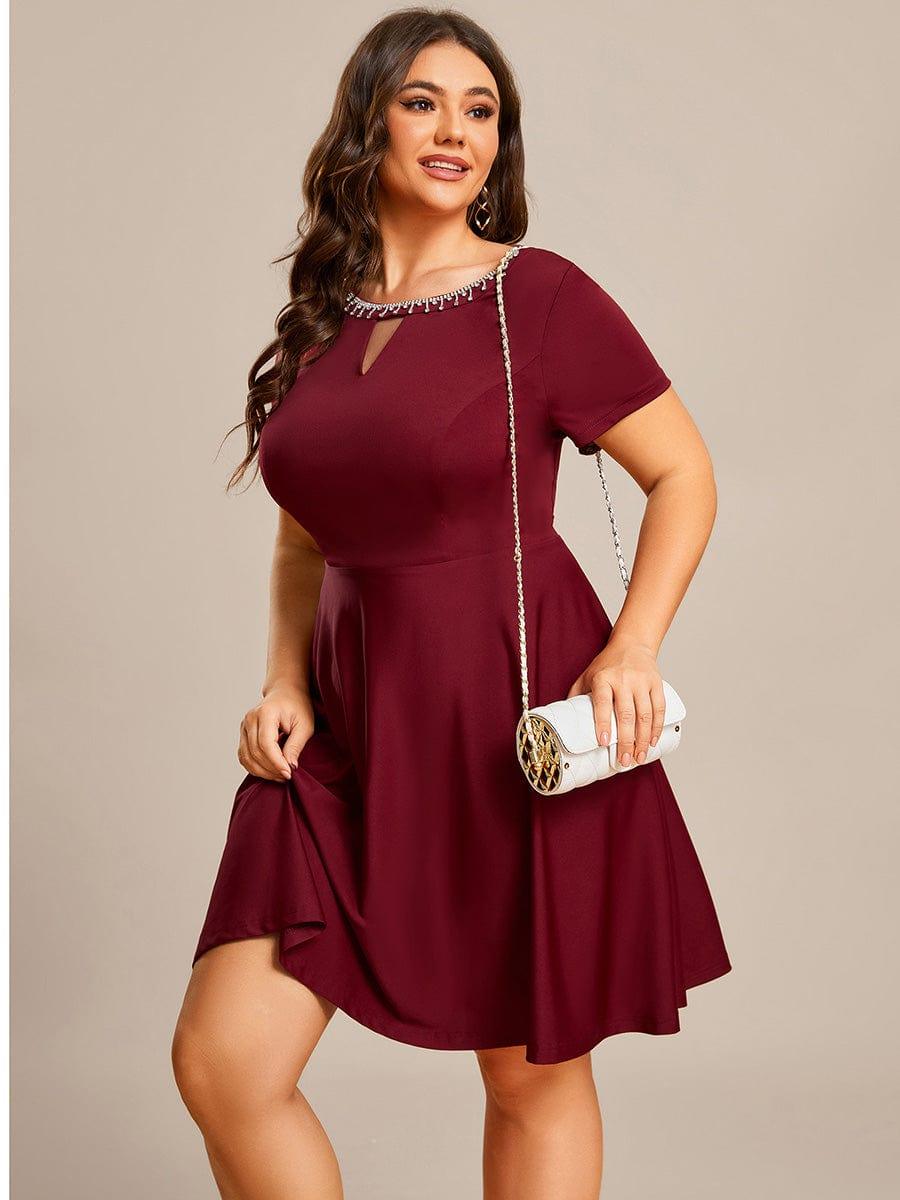 Shine Bright Rhinestone Neckline A-Line Mini Dress |Summer