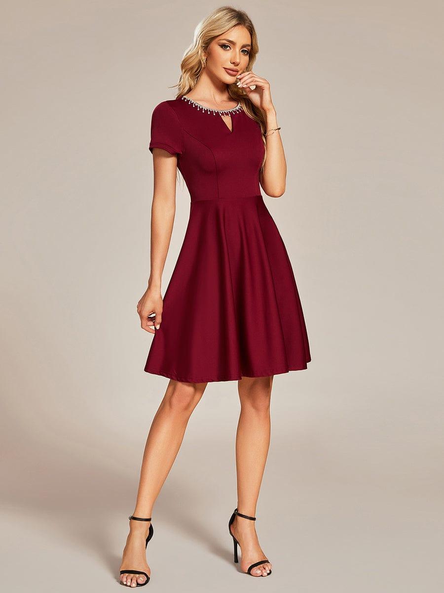 Rhinestone Neckline Short Sleeves A Line Mini Summer 2024 Casual Dresses