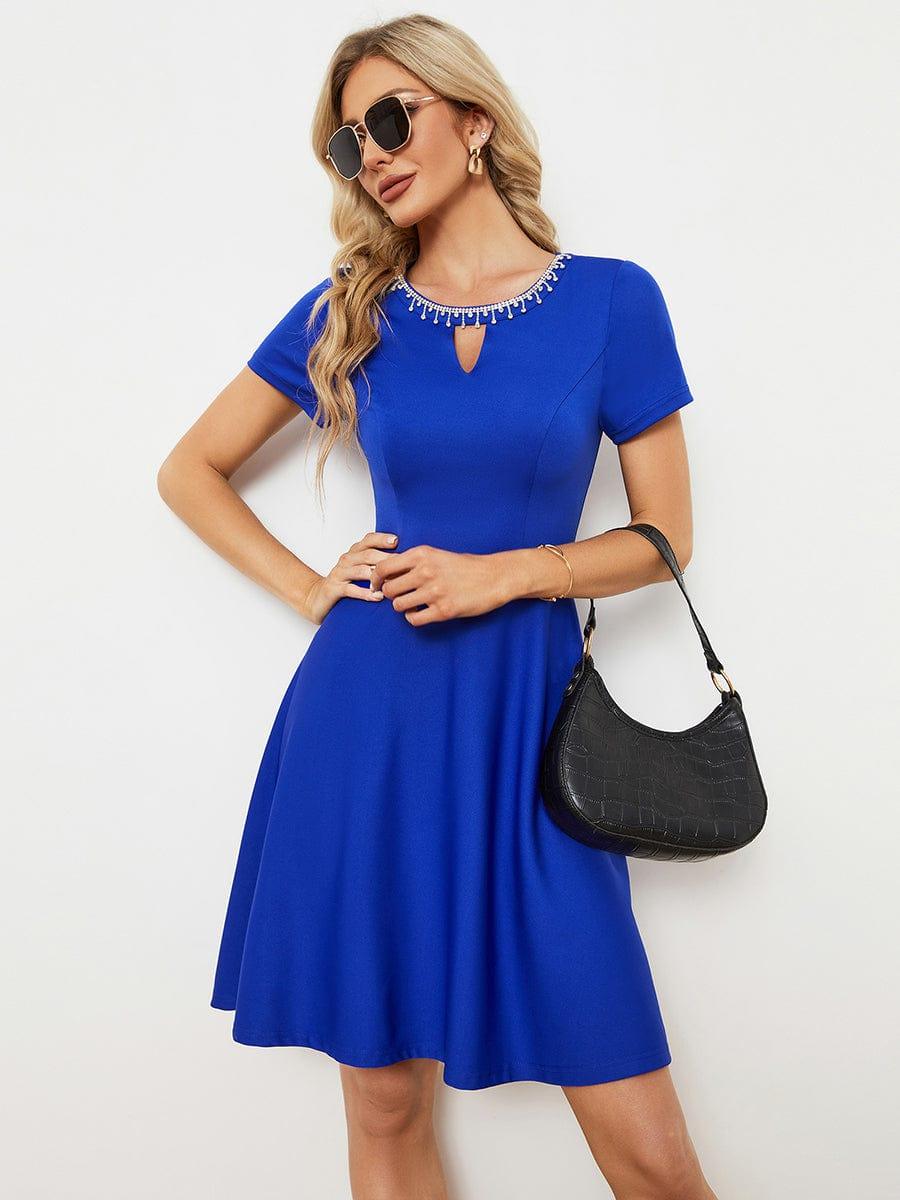 ★RAIVE★ Heart Neck Mini Dress in Blue VW4MO22122 CUPSHE Women's Ruffle Beach Mini Dress V Neck Short Flutter