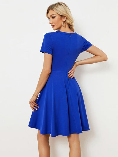 Rrhinestone Neckline Short Sleeves A-Line Mini Summer 2023 Casual Dresses #color_Sapphire Blue
