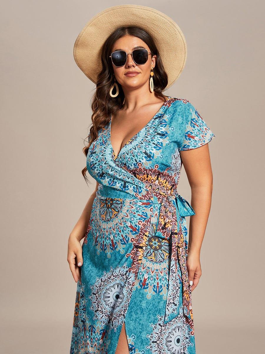 Summer Beach Printed One-Piece Tie-Waist Wedding Guest Dress