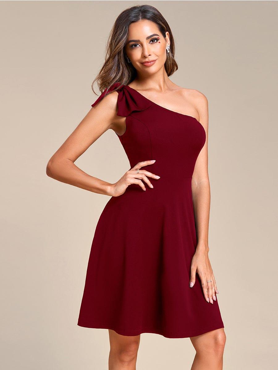 One Shoulder with Bowknot Sleeveless A-Line Summer Mini Dress #color_Burgundy