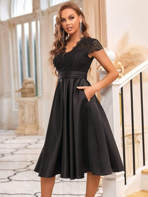 Classy Fall Dresses For Women Women's V-Neck 3/4 Sleeve A-Line Dress With  Pockets