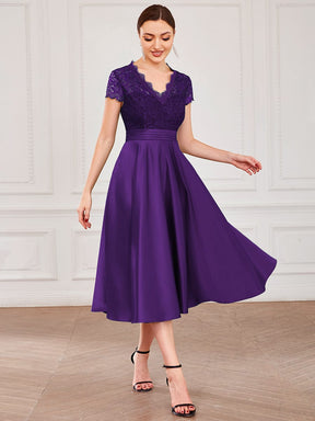 Romantic V-neck Lace Bodice Wedding Guest Dress with Pockets