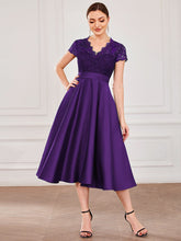 Romantic V-neck Lace Bodice A-line Cocktail Dress #color_Dark Purple