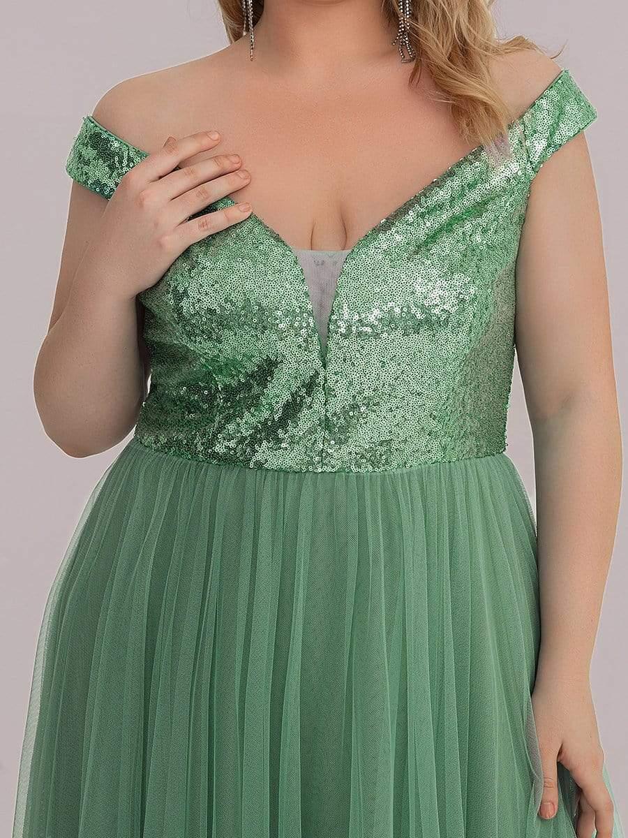 Plus Size Long Sequin Special Occasion Dresses #color_Green Bean 