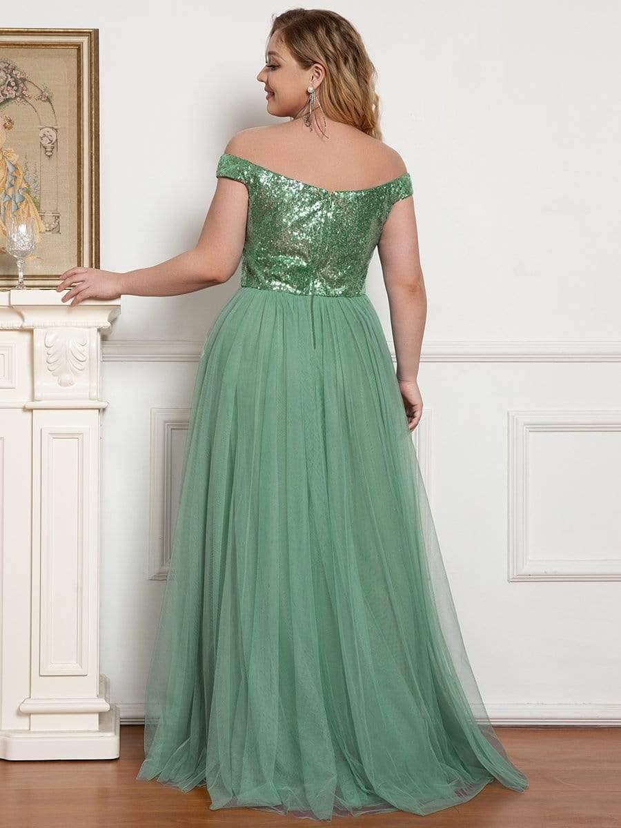 Plus Size Long Sequin Special Occasion Dresses #color_Green Bean 
