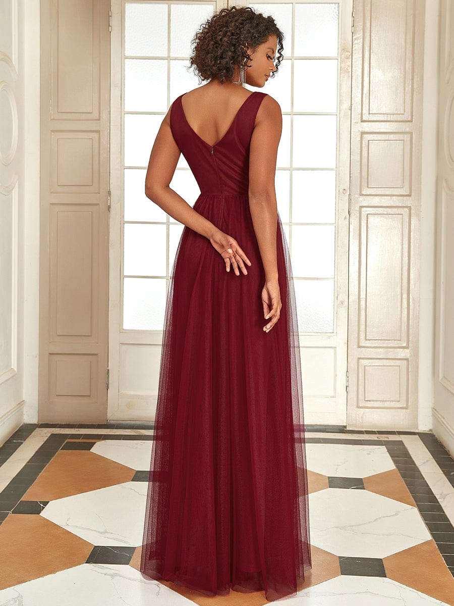 Sleeveless Tulle Sequin Chevron Empire Waist Evening Dress