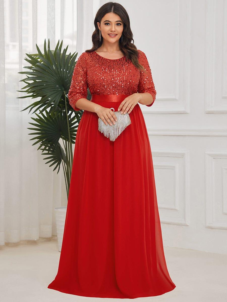 Women's Long Tulle & Sequin Evening Dresses for Mother of the Bride #color_Red