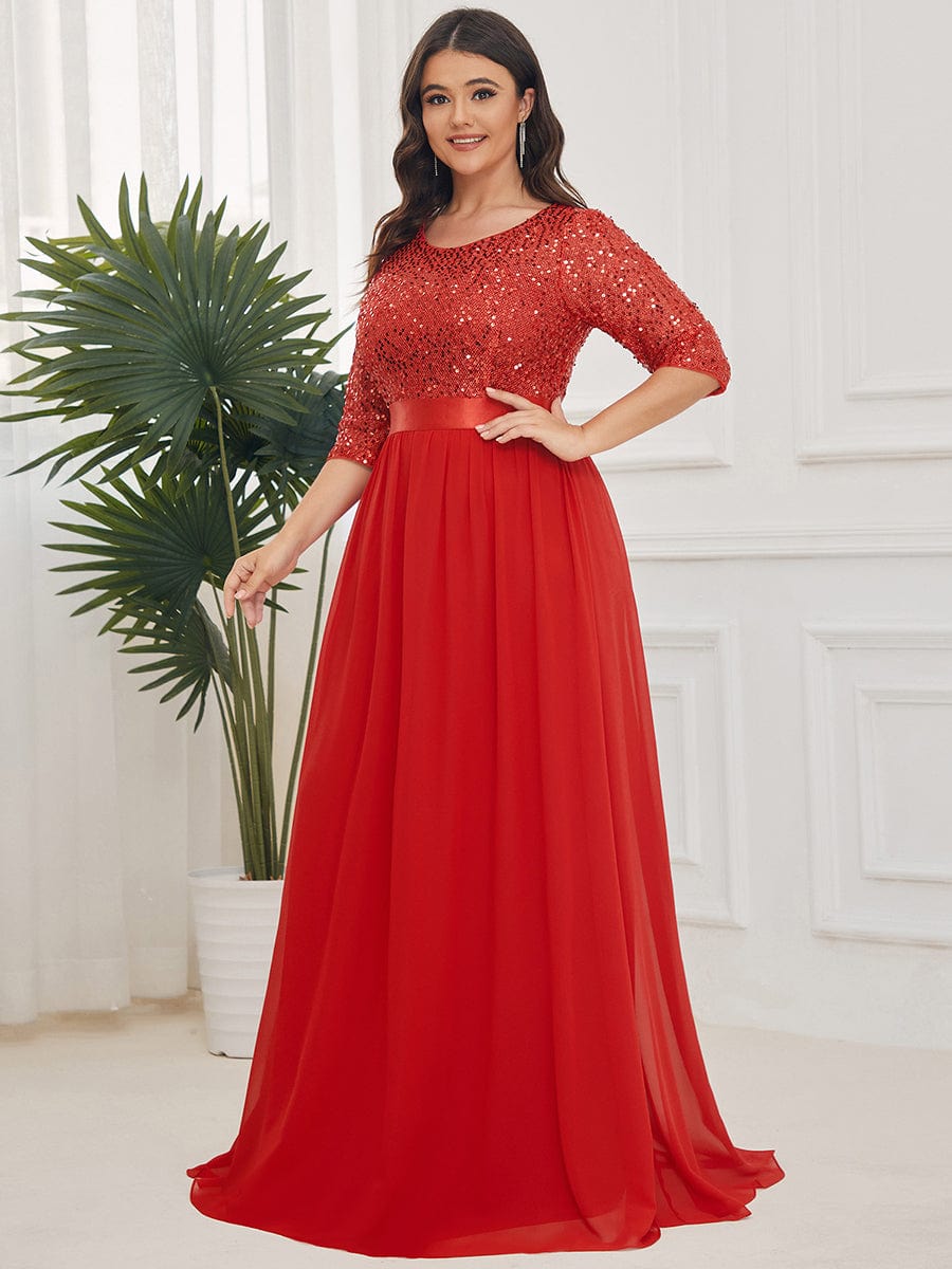 Women's Long Tulle & Sequin Evening Dresses for Mother of the Bride #color_Red