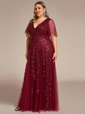 Custom Size V Neck Ruffle Sleeves Sequin Maxi Evening Dress