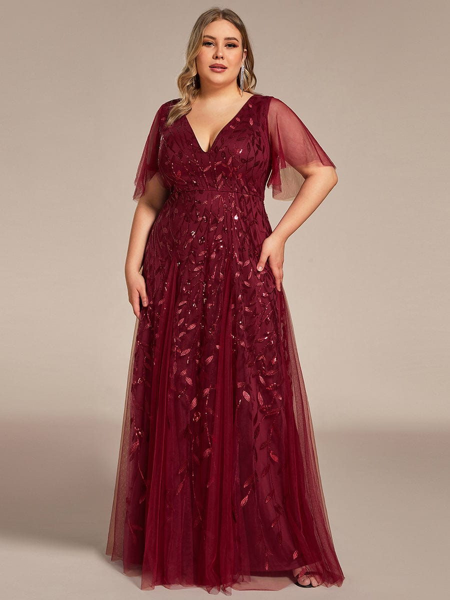 Plus Size Floor Length Formal Evening Gowns for Weddings #color_Burgundy