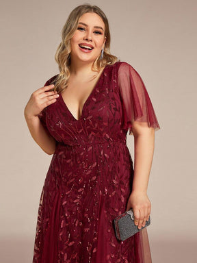 Custom Size V Neck Ruffle Sleeves Sequin Maxi Evening Dress