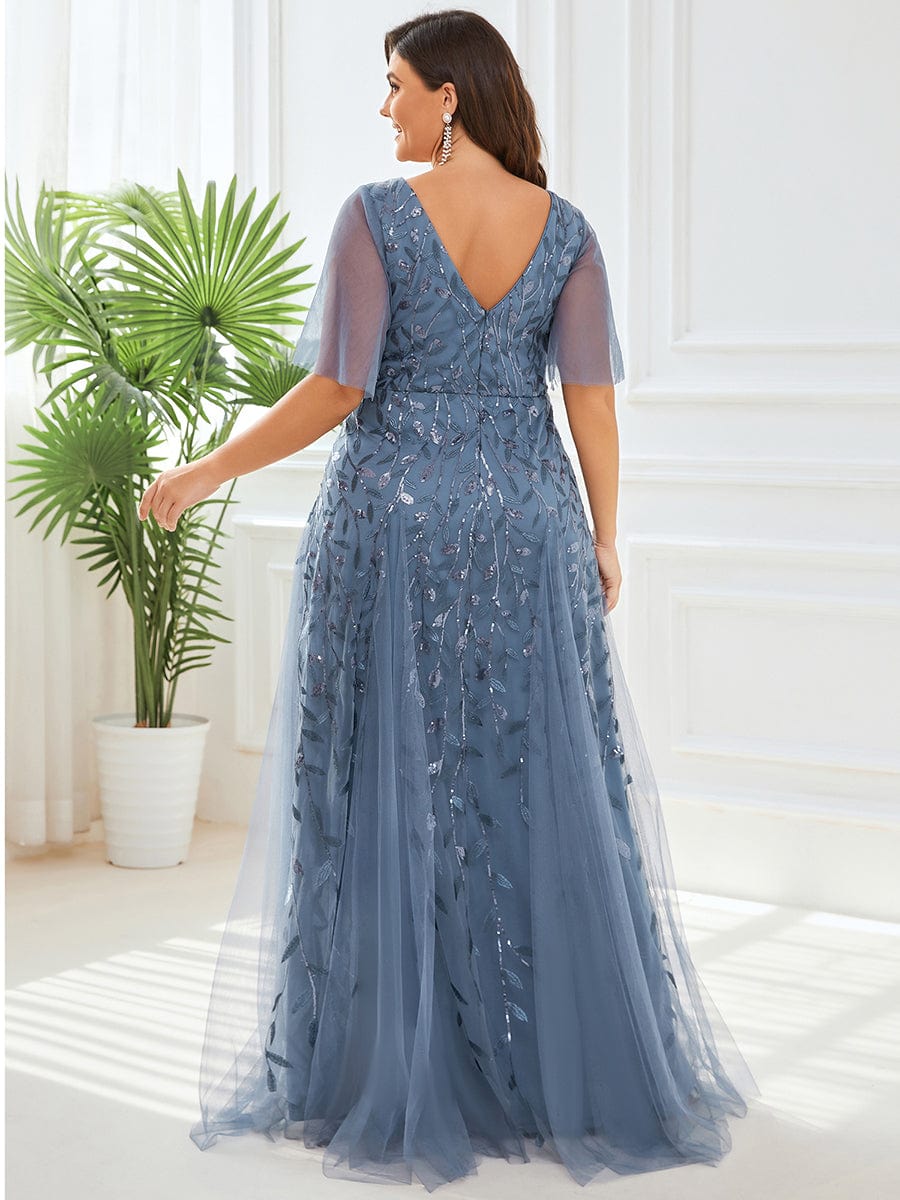 Plus Size Floor Length Formal Evening Gowns for Weddings #color_Dusty Navy 